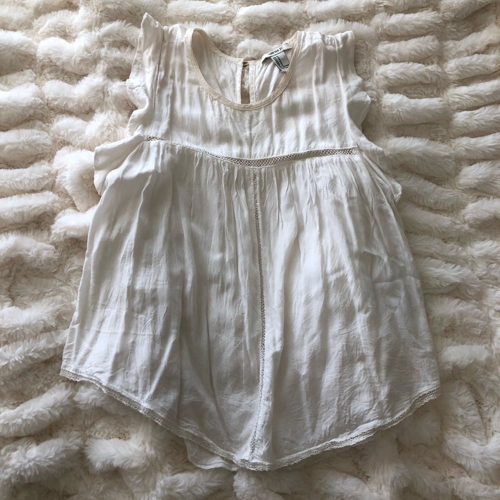 Forever21 White Cropped Sleeve Blouse Size M